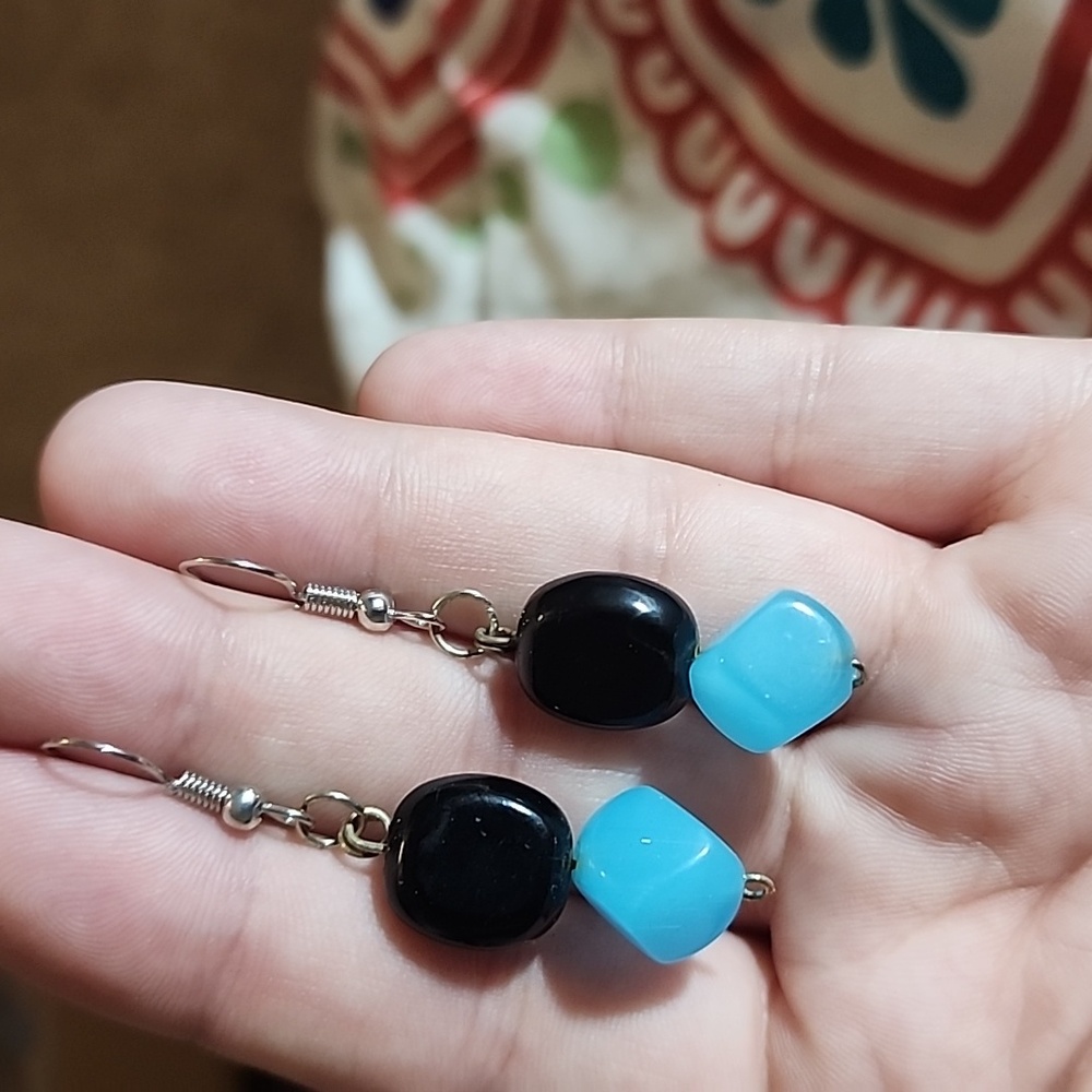(73) Black and Blue Dangle Earrings